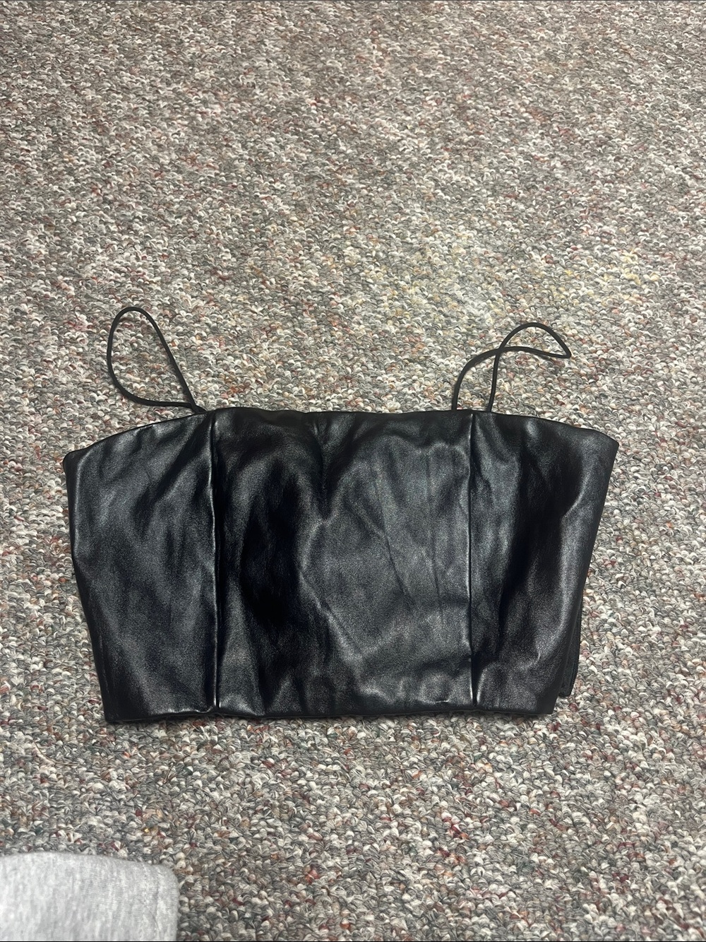 Forever 21 Black Faux Leather Spaghetti Strap Crop Top
